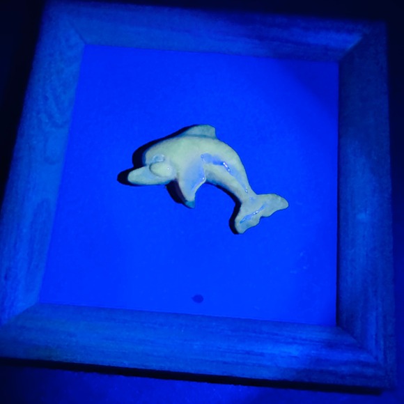 Hand Carved Baltic Butterscotch Amber Dolphin Mini Figural Sculpture On Frame